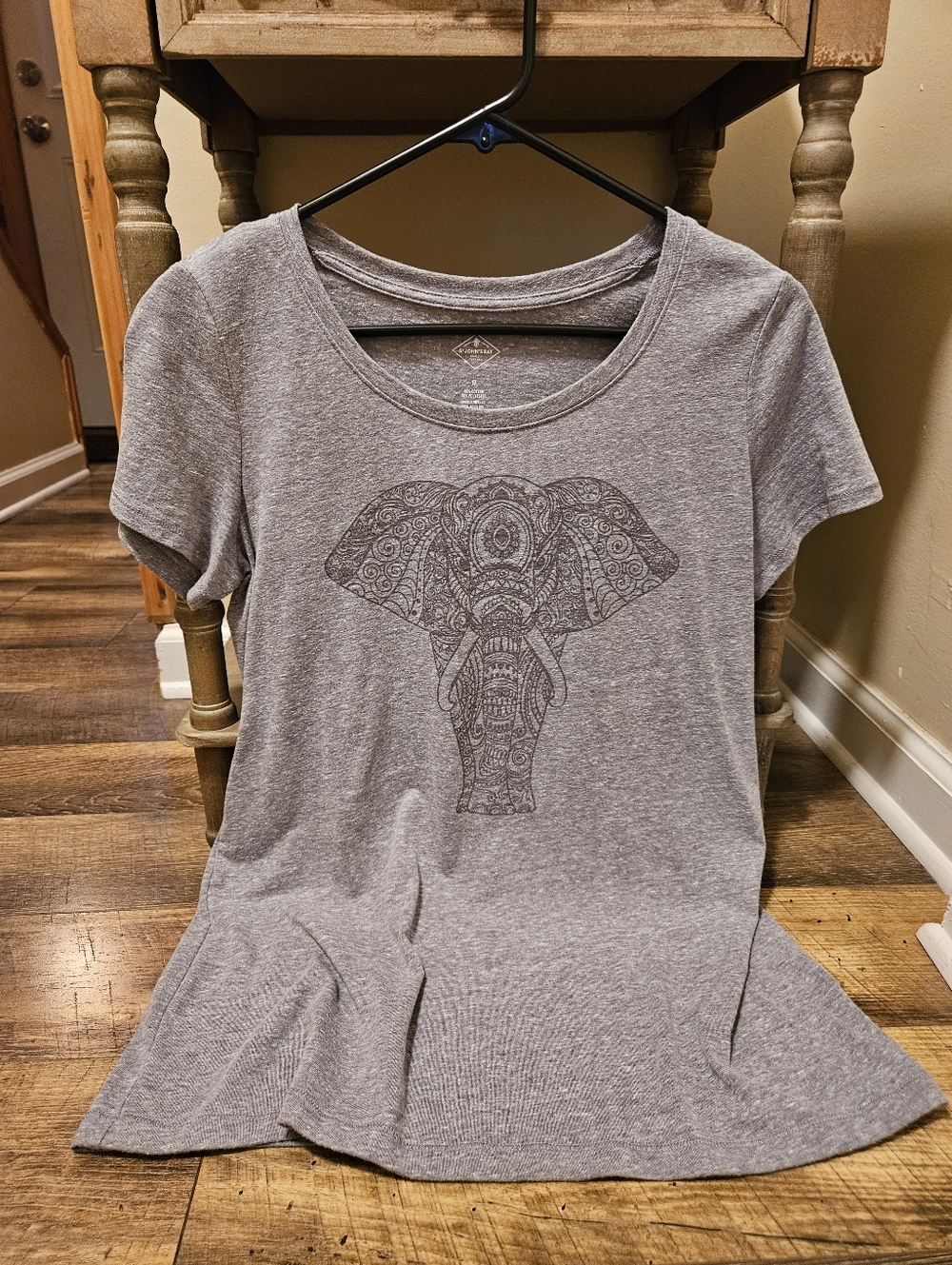 Gray Tee with Intricate Elephant Graphic